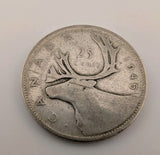 Canada 1945 25 Cents 25c Canadian Caribou Quarter Coin - 80% Silver - ASW .150oz0