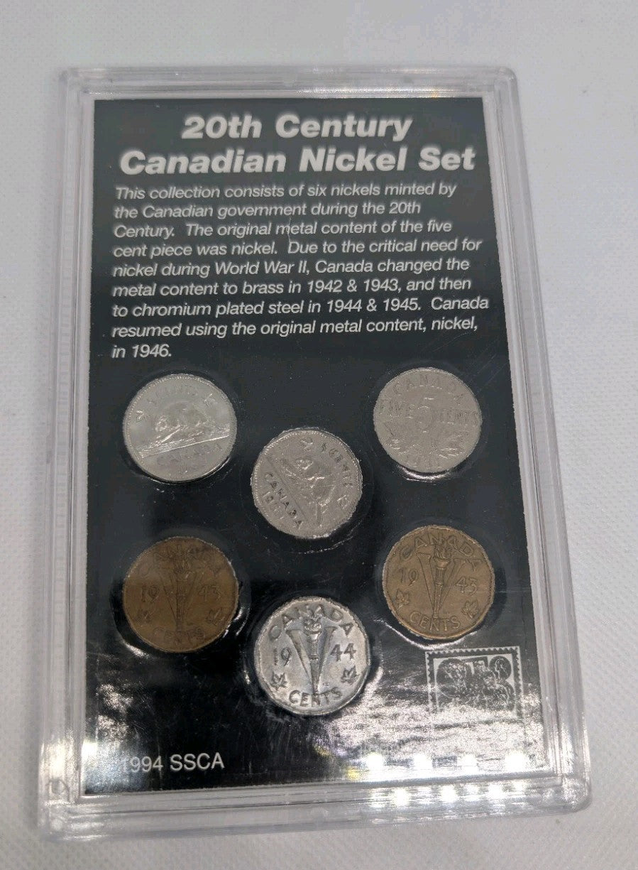 Great Gift! - Canada 20th Century 5 Cent Coin Set In Plastic Case 6 Coins1