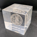 1958 Canada Silver Dollar In epoxy cube - Perfect Condition - Desk weight0