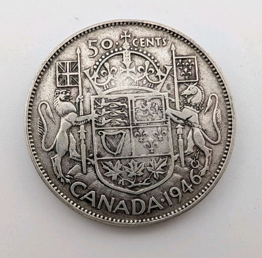 1946 Canada 50 Cents Silver Coin - 0.3oz of pure Silver0