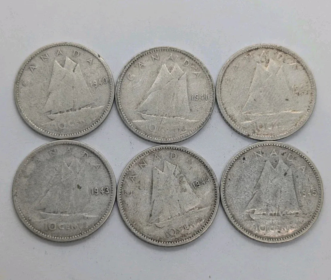 Canadian Silver Dimes Lot Of 6 10c coins - from 1940 to 1945 - NumisFind