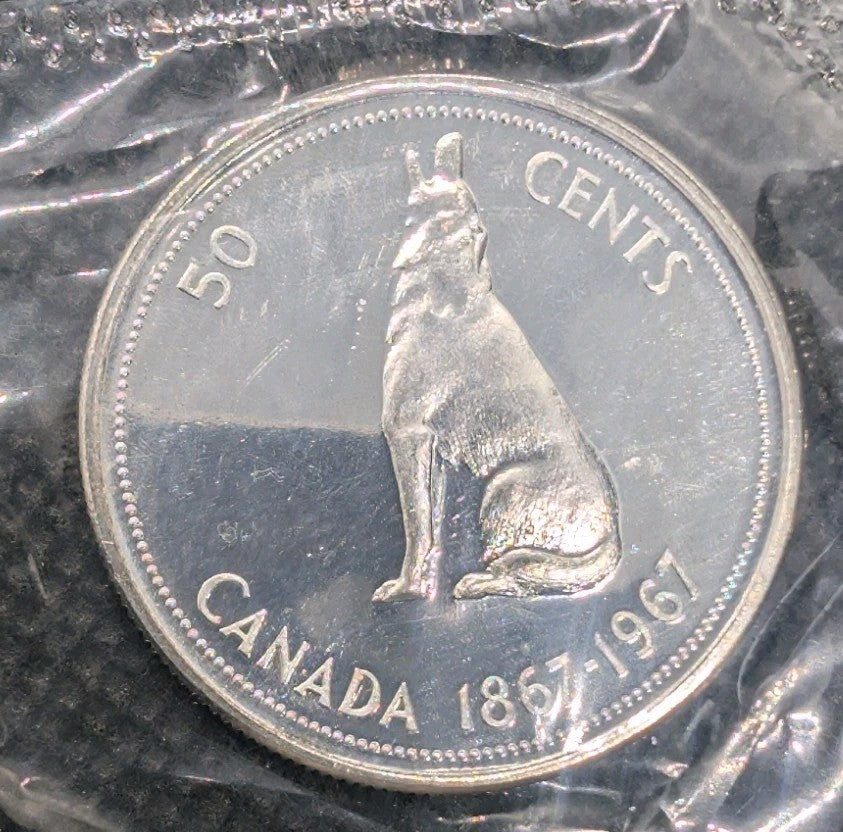 1967 Canadian 50 Cents .800 Silver Half Dollar Queen Elizabeth II - BU Sealed0