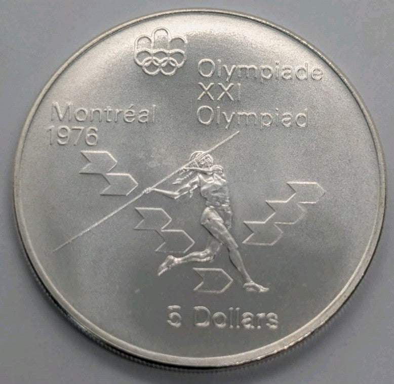 1975 Canada $5 Silver Unc Montreal Olympics Commemorative Coin Javelin0