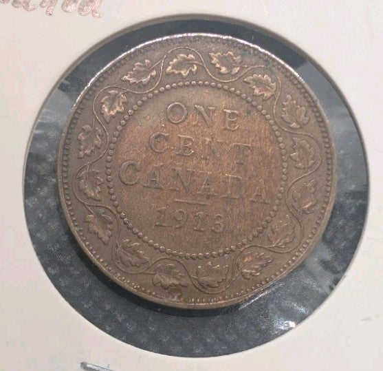 CANADA - 1913 Large Canadian 1 Cent Penny - F-12 Cleaned0