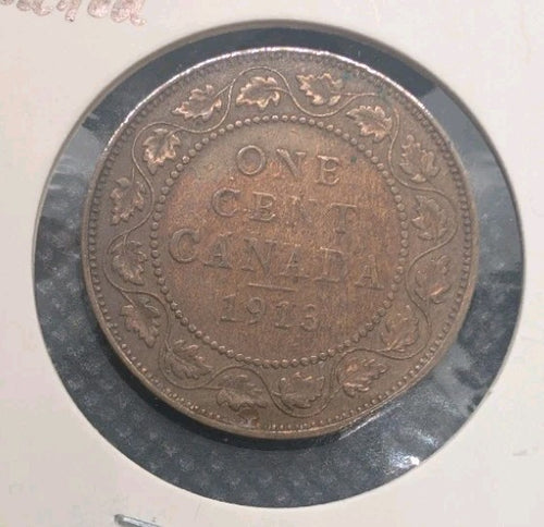 CANADA - 1913 Large Canadian 1 Cent Penny - F-12 Cleaned0
