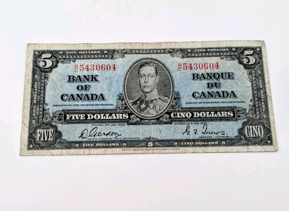 Canada 1937 5 Dollars Banknote Gordon-Towers 5$ - VG0