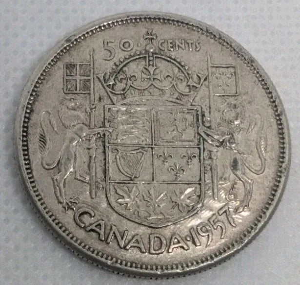 1957 50 Cents Canada Silver 50C Coin 0.8 Silver Coin - NumisFind
