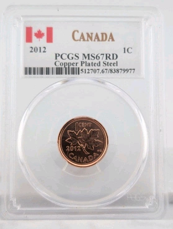 2012 CANADA Canadian 1c Steel PENNY PCGS MS67 RD LAST YEAR ISSUE CENT Coin0