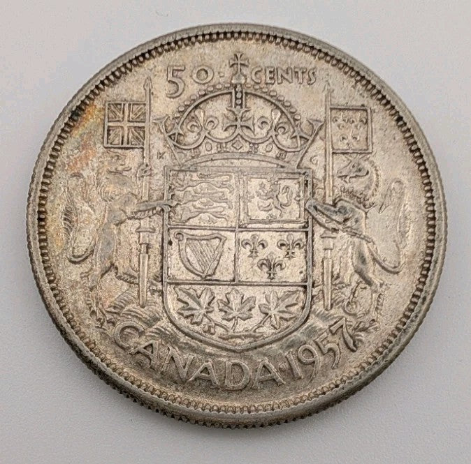 1957 50 Cents Canada Silver 50C Coin 0.8 Silver Coin0