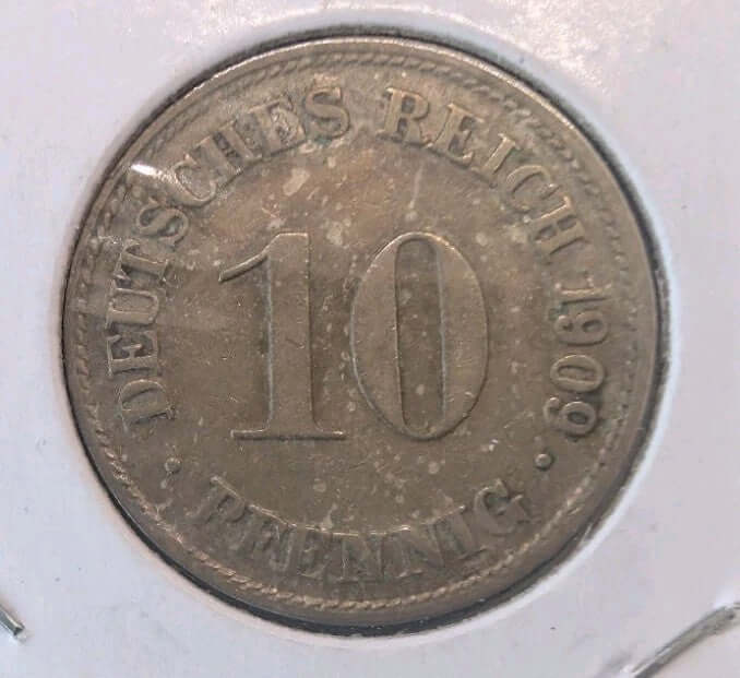 1909D Germany 10 Pfennig Coin – German Empire WWI Era Vintage Pfennig0