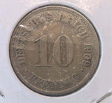 1909D Germany 10 Pfennig Coin – German Empire WWI Era Vintage Pfennig0