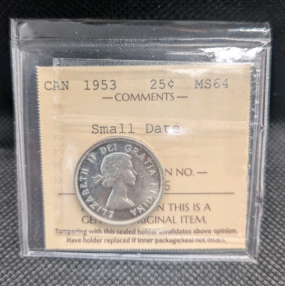 RARE ! - 25 Cent 1953 small date ICCS MS-640