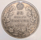 1919 Canada 50 Cents Silver Half Dollar VG8 - George V - KM#25 - 92.5% Silver0