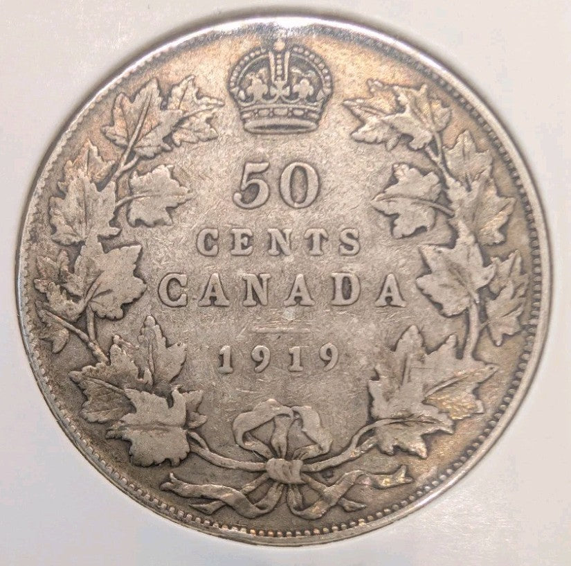 1919 Canada 50 Cents Silver Half Dollar VG8 - George V - KM#25 - 92.5% Silver0