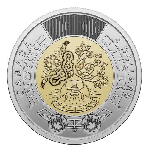 2023 Canada Toonie PAIR - National Indigenous Peoples Day $2 coloured & plain2