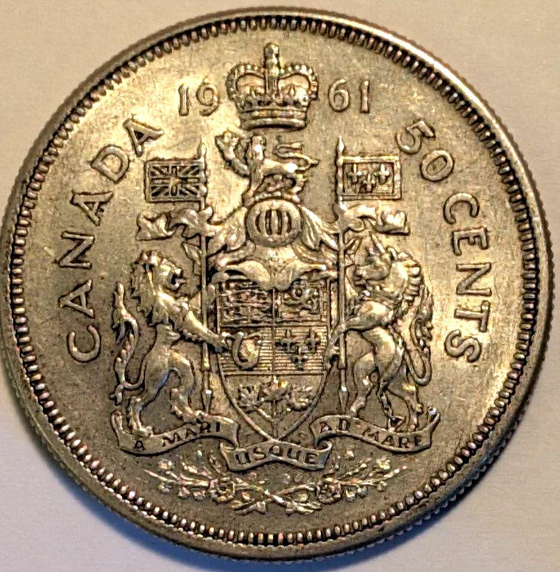 1961 Canadian 50 Cents .800 Silver Half Dollar Queen Elizabeth II - NumisFind