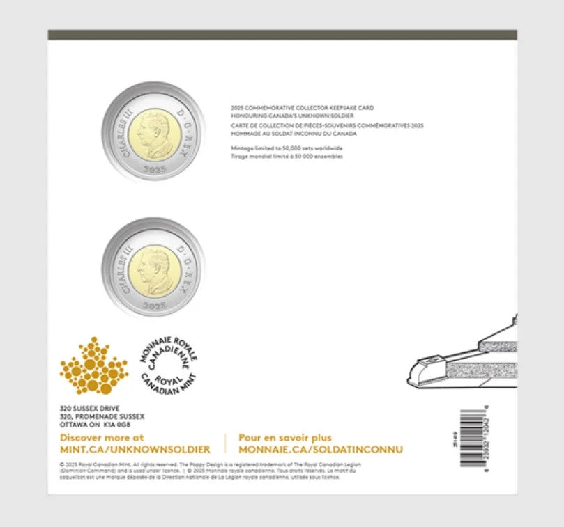 2025 Canada $2 Unknown Soldier Coin Toonie Remembrance Poppy Colorized/Non-Color2