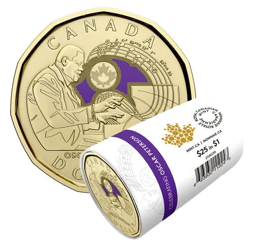 Canada 2022 Oscar Peterson 1 Dollar Coloured Canadian Loonie mint roll0