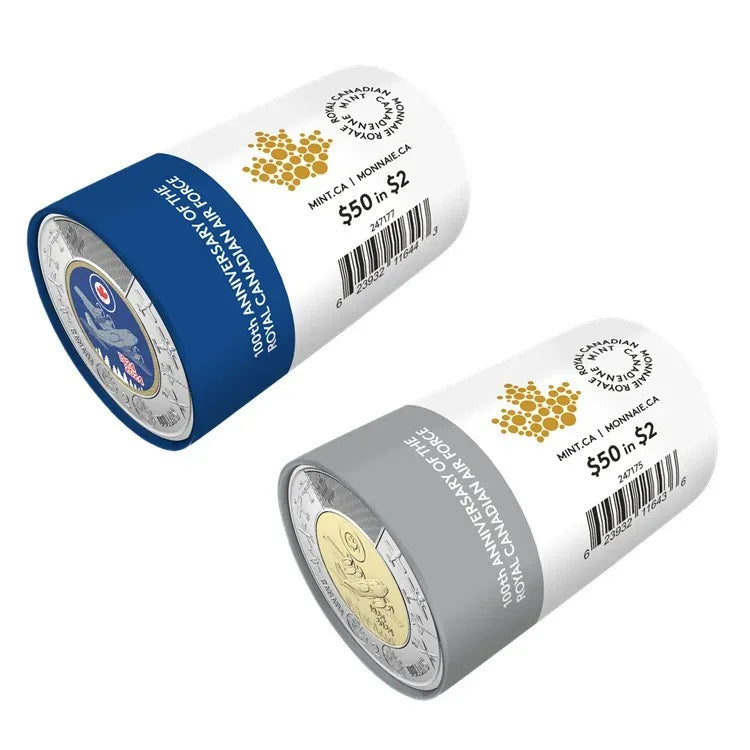 2024 100th Anniv Air Force Toonie set of 2 Special Wrap Roll Canada 2x25x2$ - NumisFind
