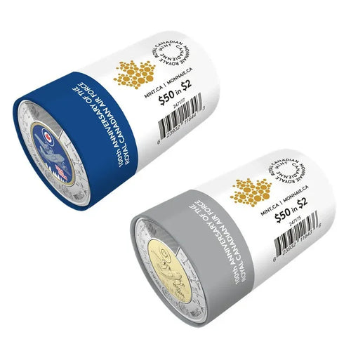 2024 100th Anniv Air Force Toonie set of 2 Special Wrap Roll Canada 2x25x2$ - NumisFind