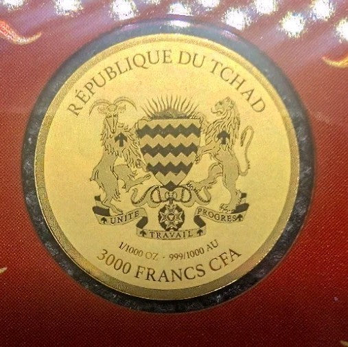 The Year of The Snake  1/1000 Oz 999 Gold Coin 1000 Francs Gabon Chad1