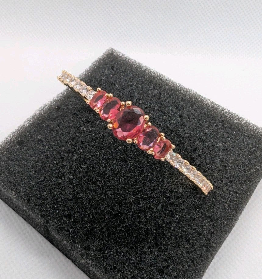 14K Gold Plated 925 Womens Bangle Bracelet With Pink & Clear Stones0