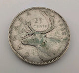 Canada 1950 25 Cents 25c Canadian Caribou Quarter Coin - 80% Silver - ASW .150oz0
