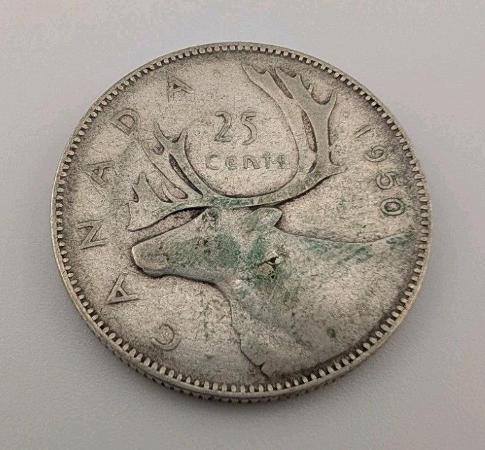 Canada 1950 25 Cents 25c Canadian Caribou Quarter Coin - 80% Silver - ASW .150oz0