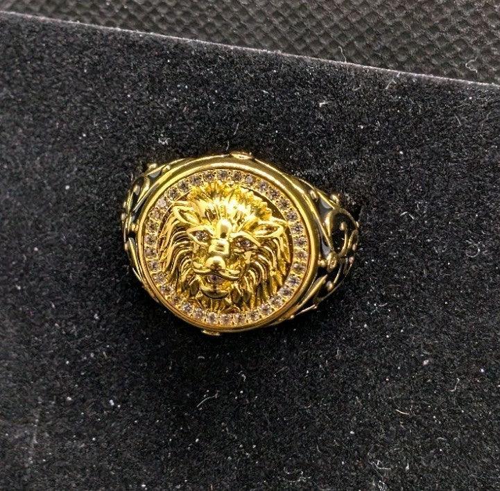 Designer Handmade Textured Lion Gold Plated Ring For Anniversary Gift - NumisFind