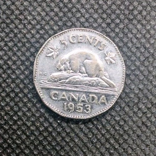 1953 SF Near Canada 5 Cent George VI Canadian  Nickel Coin Five Cents0