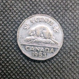 1953 SF Near Canada 5 Cent George VI Canadian  Nickel Coin Five Cents0