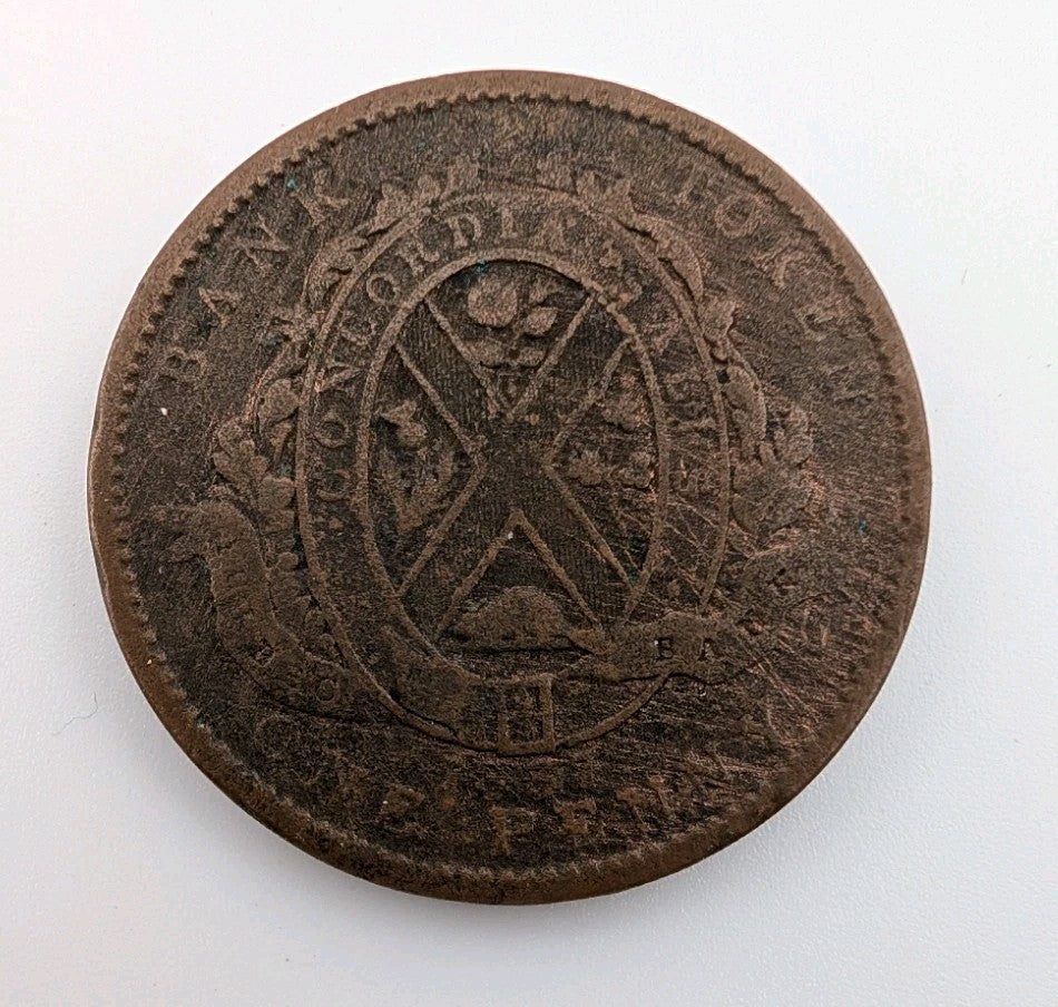 Province Of Canada Quebec Bank 1837 1c Copper Penny Token One Penny/Deux sous0