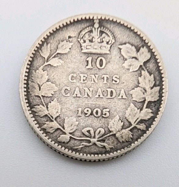 1905 Canada Silver 10 Cent, Circulated Good condition0