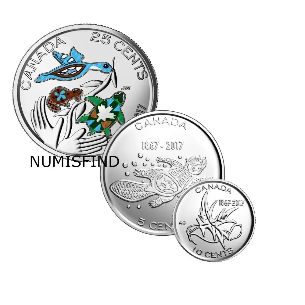 Canada set of 3 coins 1867-2017 UNC 5, 10 and 25 cents coloured - NumisFind