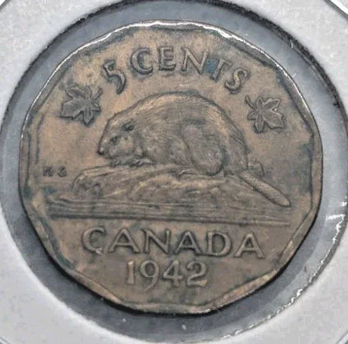 CANADA RARE 1942 TOMBAC GEORGE VI 5 CENTS CIRCULATED - NumisFind