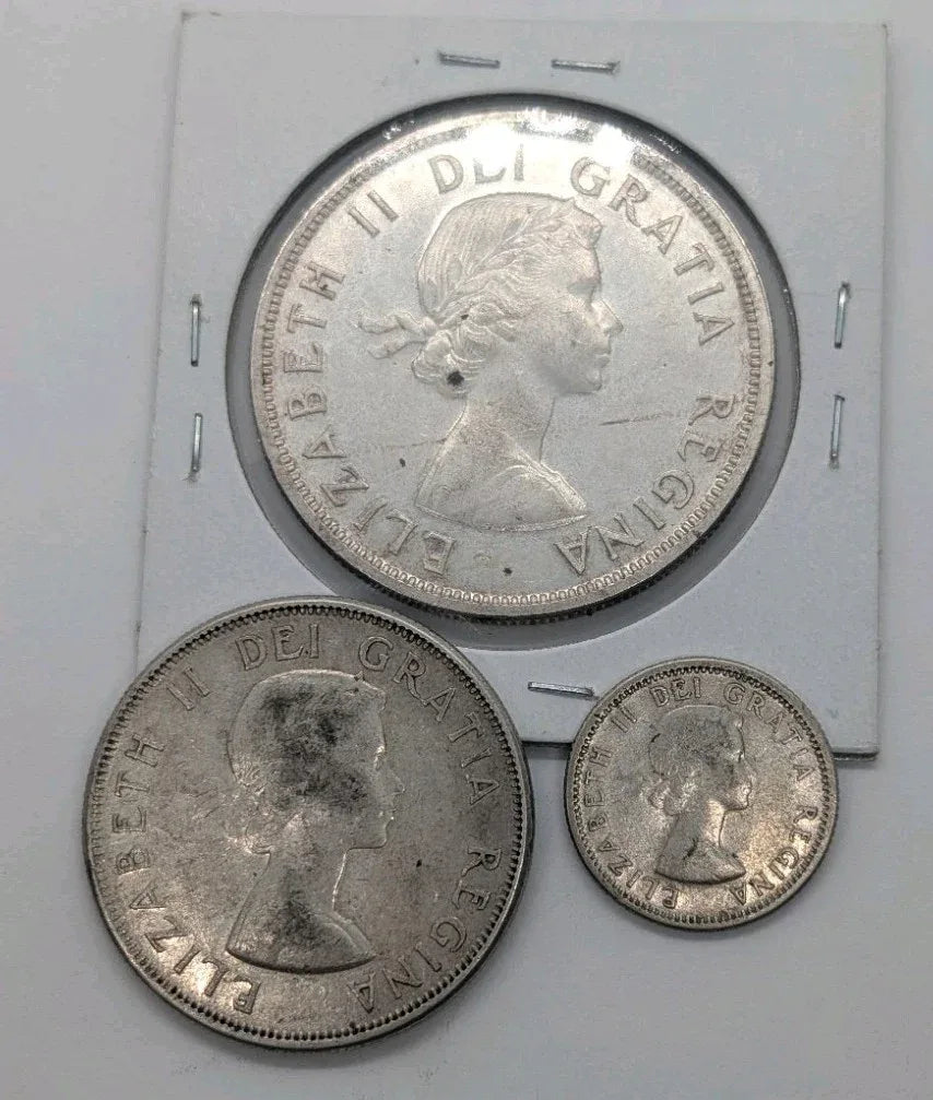 Set Of 3 Canada 1957 Silver Coins circulated 10c 50c & 1$ Coins - NumisFind