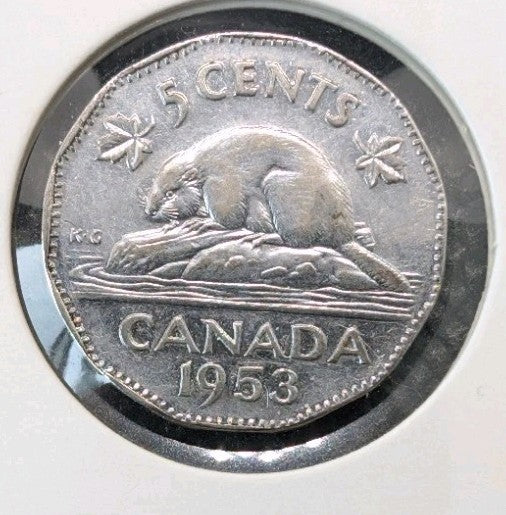 1953 NSF Far Canada 5 Cent George VI Canadian  Nickel Coin Five Cents0