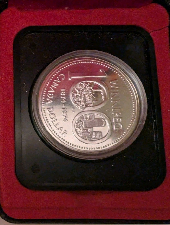 1974 Canada Silver Dollar Coin (Winnipeg 100th) In original Box - 11.65g ASW1