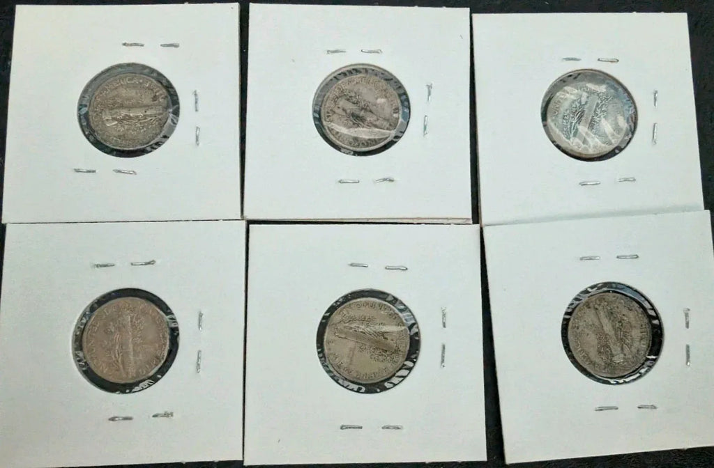 Mercury dime lot of 6, 1937 To 1942. No Mint Mark Except 1938-S 90% silver coins - NumisFind
