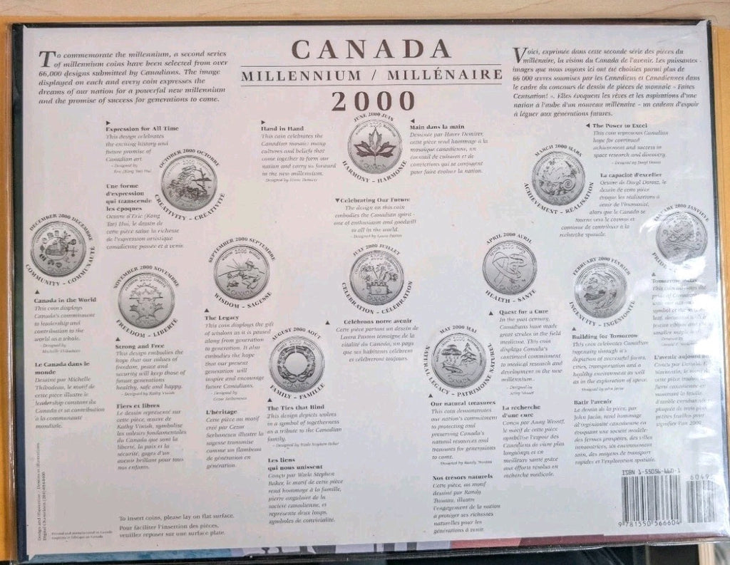 Canada 2000 Millennium Designs  BU 12 Coin Quarter Set in Cardboard!!1