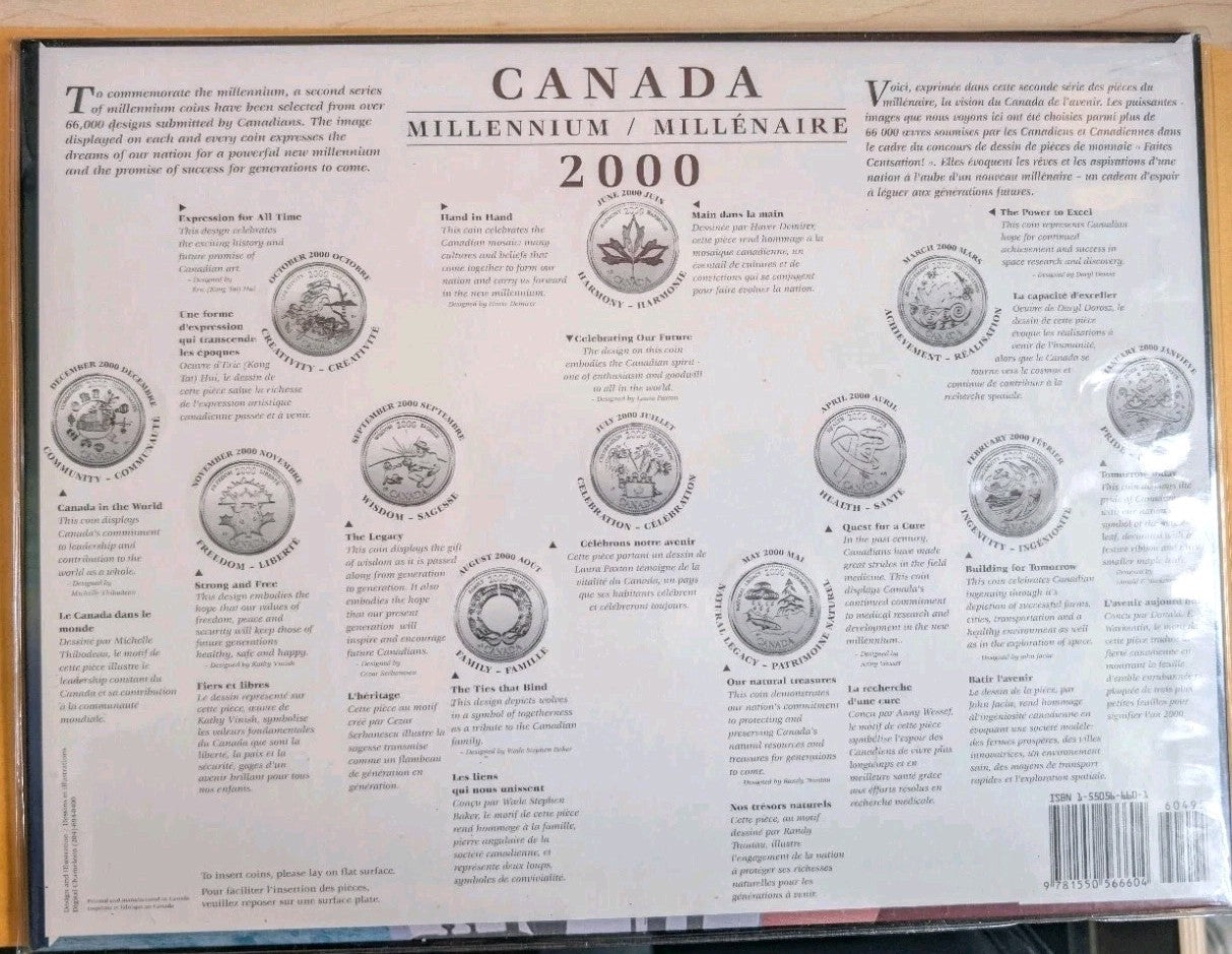 Canada 2000 Millennium Designs  BU 12 Coin Quarter Set in Cardboard!!1