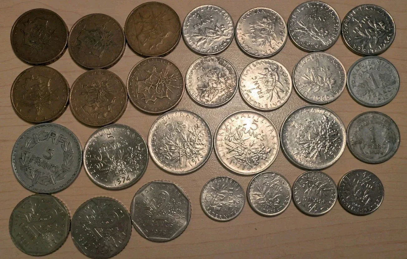 French Franc Coins : Lot of 27 Coins : 1941 - 1982 - 102 Francs Face Value - NumisFind