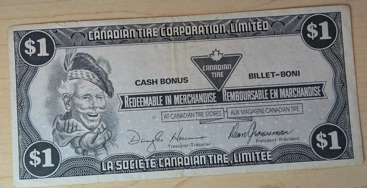 1985 Canada Tire Money 1 $ Bill0