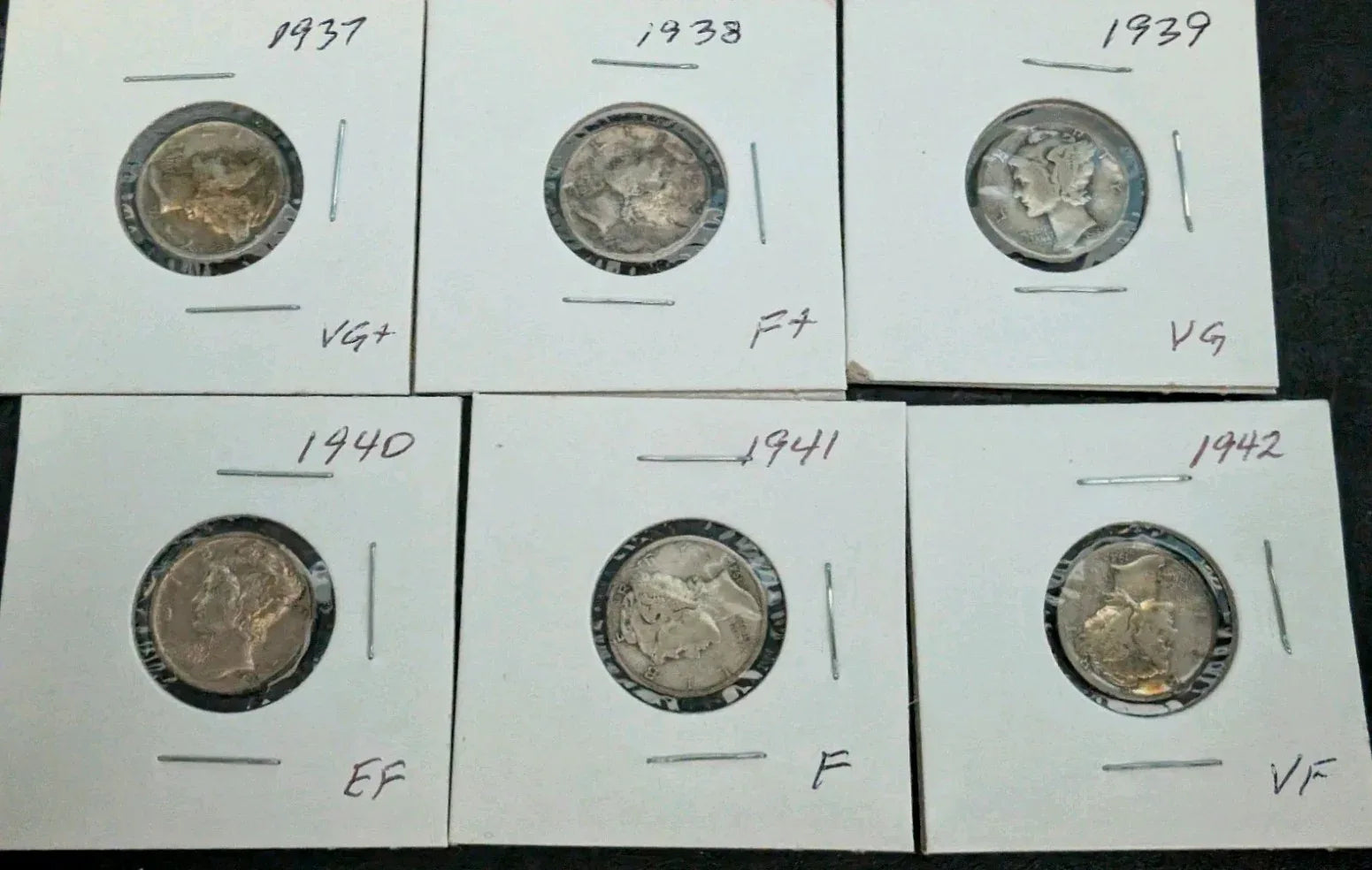 Mercury dime lot of 6, 1937 To 1942. No Mint Mark Except 1938-S 90% silver coins - NumisFind